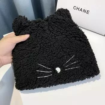 Корейская милая шапка из шерсти для кошек, мягкая, теплая, для защиты ушей, вязаная шапка для девочек, для осени и зимы, для студентов, для женщин, для прилива M56-58cm чёрный