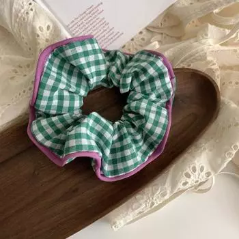 Корейская Мода Цветочная Клетчатая Резинка для Волос Женская Девичья Цветок Эластичные Резинки для Волос Аксессуары Завязка Веревка для Волос Головной Убор about 13 cm