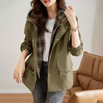 Корейская мода короткая ветровка с капюшоном с длинными рукавами свободная повседневная верхняя одежда пальто женское осеннее пальто женское XXL зелёный