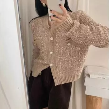 Корейская мода однобортное элегантное пальто, новый круглый вырез, свободные пуговицы, карманы, весна-осень, большой размер, длинный рукав, вязаный свитер, куртка 1870 M серый