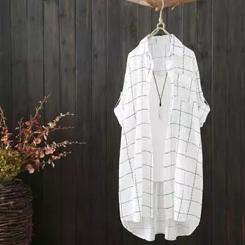 Корейская мода, простые однотонные осенние рубашки, женские рубашки в клетку с длинным рукавом и принтом, повседневная рубашка миди, элегантная женская блузка XS белый