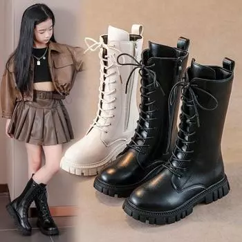 Корейская мода сапоги для девочек новые детские сапоги в британском стиле высокие сапоги для девочек сапоги принцессы 27 inner length 16.5 cm