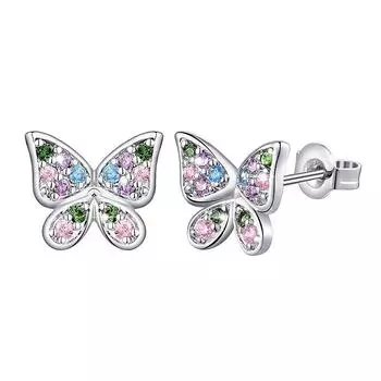Корейская мода серьги-гвоздики в виде бабочки простые 925 пробы стерлингового серебра романтические цветные циркониевые насекомые ювелирные изделия женские серьги пирсинг