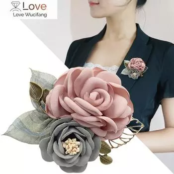 Корейская мода тканевое искусство ручная работа тканевые цветы брошь булавка женские лацканы броши на воротник рубашки листья броши для женщин аксессуары красный