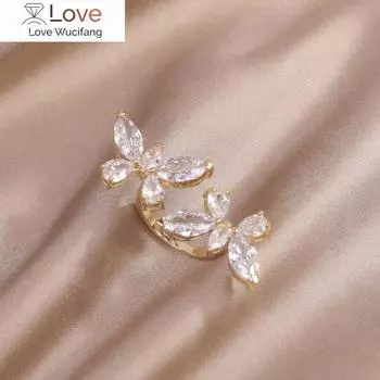 Корейская мода ювелирные изделия 14K настоящее золото гальваническое цирконовое кольцо бабочка роскошное женское свадебное выпускное вечернее кольцо Resizable белый