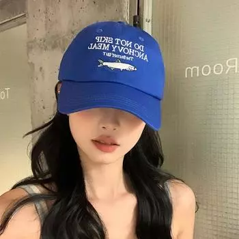 Корейская мода вышитые синие бейсболки для женщин 2024 весна-лето новый тренд универсальная мягкая верхняя хип-хоп мужская шляпа 56-58cm синий