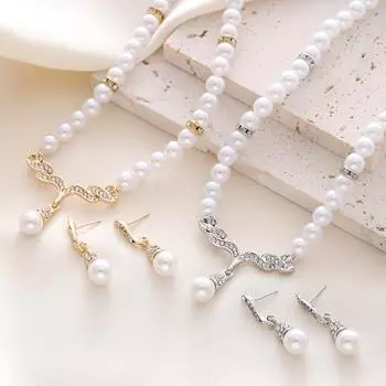 «Корейская мода — жемчужное ожерелье с крыльями ангела — бриллиантовый свадебный аксессуар» CK0168 серебряный