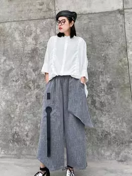 Корейская мода женские свободные повседневные брюки с высокой талией Sense of Design 2024 весна-лето новые женские уличные брюки One Size