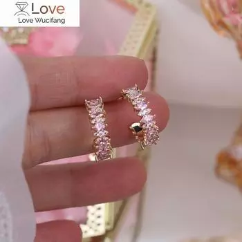 Корейская модная бижутерия 14-каратное настоящее золотое покрытие AAA розовый циркон полукруглые простые серьги элегантные женские повседневные аксессуары белый