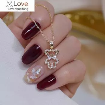 Корейская модная бижутерия 14-каратное настоящее золотое покрытие с медной инкрустацией AAA цирконием ожерелье милое полое женское ожерелье в виде ключицы с медведем белый