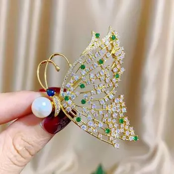 Корейская модная брошь-бабочка с кубическим цирконием, креативная, элегантная, индивидуальная, с натуральным жемчугом, корсажное пальто, аксессуары для одежды, булавки