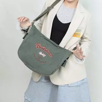 Корейская модная холщовая сумка-мессенджер: Большая вместимость для женщин и мужчин, спортивный стиль зелёный
