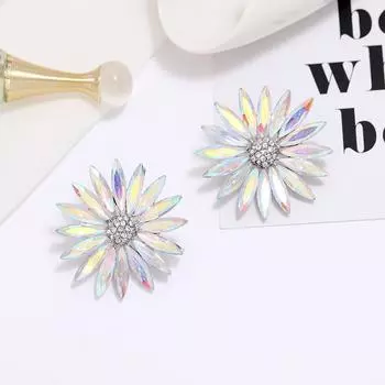 Корейская модная личность хрустальные серьги-пусеты женские блестящие темпераментные преувеличенные простые серьги универсальные цветочные украшения для ушей