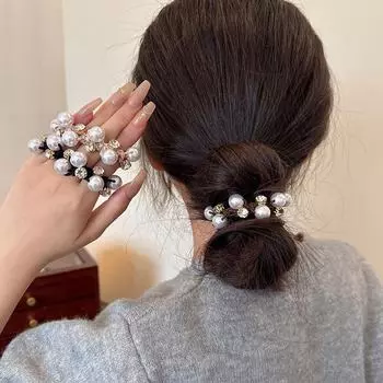 Корейская модная резинка для волос с жемчугом — эластичная повязка на голову для стильных причесок F1347 кофейный