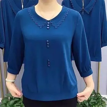 Корейская модная женская одежда, однотонная футболка, весна-лето, рукав, кукольный воротник, свободный пуловер большого размера, повседневный M красный