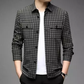 Корейская мужская куртка в клетку, молодежная, весна-осень, новое пальто, однобортный кардиган с лацканами, свободный рабочий кардиган M