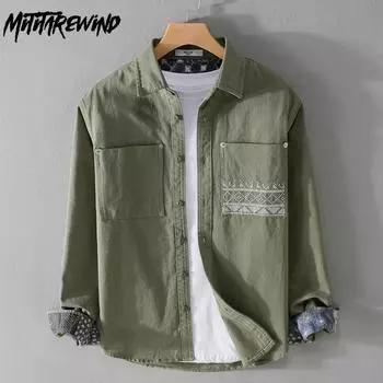 Корейский стиль ретро мужская одежда весенняя уличная одежда повседневные топы из чистого хлопка с длинным рукавом новые модные лоскутные принтованные рубашки молодежная верхняя рубашка M белый