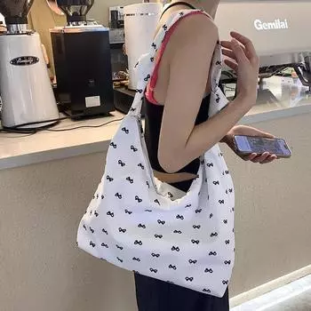 Корейская нишевая дизайнерская сумка-мешок с бантом из холста женская сумка-тоут через плечо сумка для покупок складная новая стильная мода