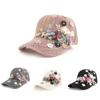 Корейская новая летняя женская бейсболка, модная жемчужная кепка с цветочным узором для девочек, дышащая женская кепка, сетчатая козырек от солнца белый