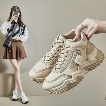 Корейская новинка 2024 года для папы из женской обуви: Кроссовки для бега Spring Student Sports, толстая подошва, увеличивающая высоту (Модель 1303) 35 белый