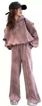 Корейская одежда Комплект одежды для девочек младшего возраста, комплект из 2 предметов, детская парка, спортивные штаны, повседневный комплект верха и низа для девочек, повседневная одежда для тренировок для девочек фиолетовый