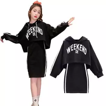 Корейская одежда Настройка короткая парка пупок толстовка внутренняя майка танец [серебро и стиль] Детская Детская (140, Черный) чёрный