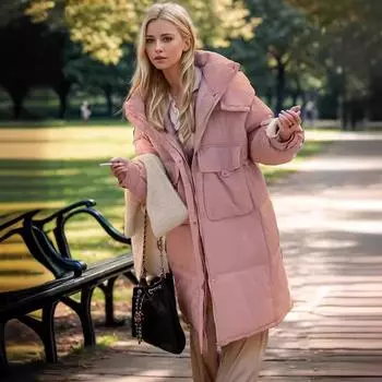 Корейская одежда с подкладкой, женская зимняя толстая куртка, новая свободная, длинная, до колена, универсальная, с подкладкой из хлопка M фиолетовый