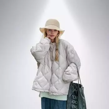 Корейская одежда с ромбовидным узором для женщин, легкая и теплая на осень и зиму, свободные и тонкие повседневные куртки S розовый