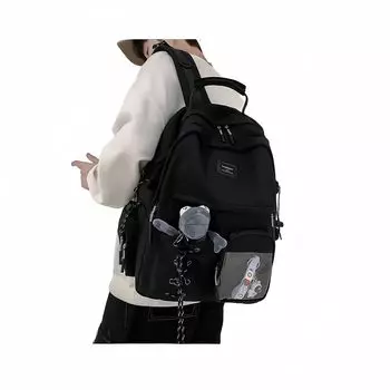 Корейская повседневная сумка большой вместимости Школьный студенческий стильный черный шарм [Enfsdtyec] Рюкзак, Женский рюкзак, Рюкзак, Мужской рюкзак, Рюкзак, Сумка,