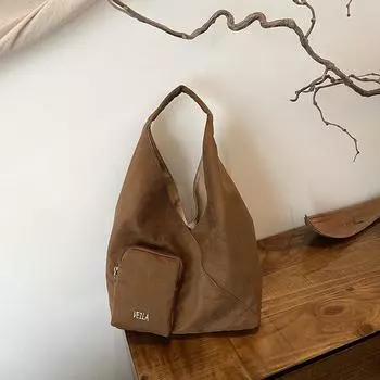 Корейская повседневная сумка на плечо Lazy Wind большой емкости для женщин, осенне-зимняя сумка Muyin Same Frosted Textured Tote 27*16*46 коричневый