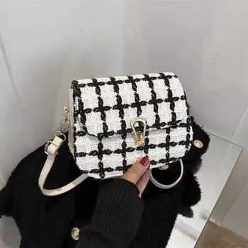 Корейская простая клетчатая женская сумка 2024 года, новая осенняя сумка, модная маленькая квадратная сумка на одно плечо, сумка через плечо в иностранном стиле белый