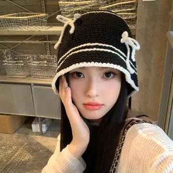 Корейская простая шляпа-ведро с бантом на ремне, женская, весна-осень, для путешествий, повседневная, универсальная, маленькая, вязаная, для бассейна 56-58cm белый