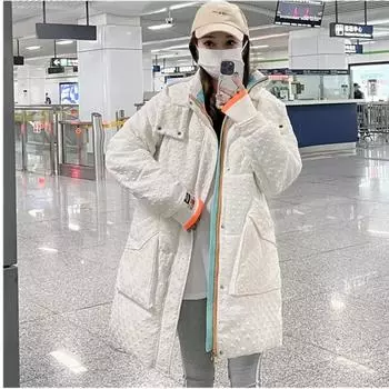 Корейская пуховая куртка с хлопковой подкладкой для женщин 2024 года, зимняя, средней и длинной длины, женская верхняя одежда, повседневная, с капюшоном, свободная, сохраняющая тепло парка, пальто M розовый