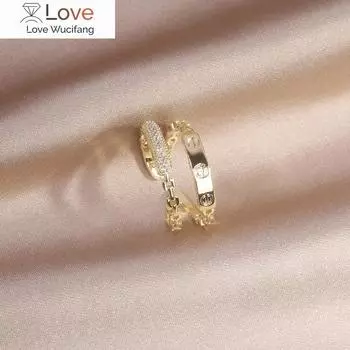 Корейская распродажа, модные ювелирные изделия, 14-каратное настоящее позолоченное кольцо с цирконом ААА, двухслойное регулируемое кольцо, элегантное женское повседневное дикое кольцо Resizable