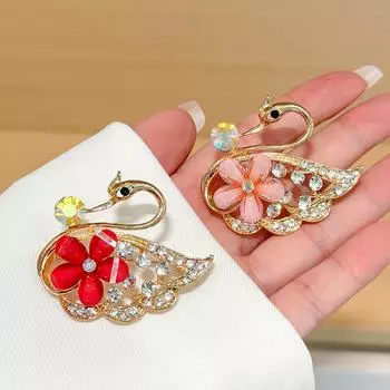 Корейская ретро-брошь-лебедь из сплава с каплями масла и инкрустацией бриллиантами, усовершенствованная текстура, полые большие аксессуары для одежды