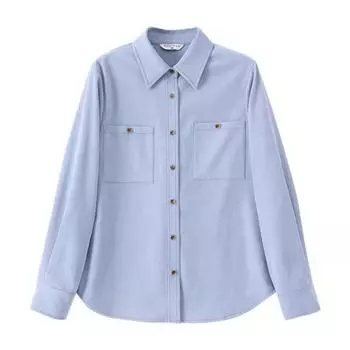 Корейская рубашка с воротником поло для женщин, новая рубашка для поездок на работу с отворотом кремового цвета и синим темпераментом S