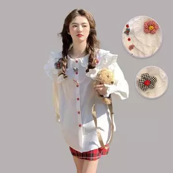 Корейская рубашка женская весна 2024 новая трехмерная блузка с длинными рукавами с цветами XS