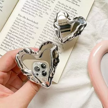 Корейская серебряная ручка-сердце Tok Mirror Роскошный держатель для пальцев Griptok Мобильная подставка Поддержка сотового телефона Аксессуары для смартфонов