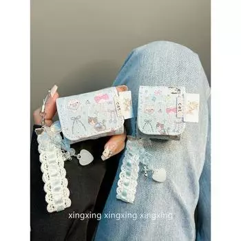 Корейская серия Ins Синий бант Кот Подходящий защитный чехол для Airpodspro Bluetooth 2-го поколения 3-го поколения Чехол для наушников Apple Airpods4 airpods pro2 Leather Bows Cat [Single Shell]]