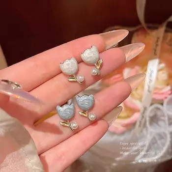 Корейская серия супер бессмертных универсальных темпераментных нежных капельных глазурованных эмалевых сережек в виде тюльпана для женщин 1 pair