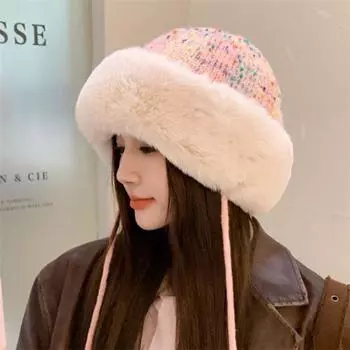 Корейская шапка для защиты ушей из трикотажной пряжи смешанного цвета для женщин на осень и зиму, теплая и милая шапка-пуловер с плюшевой кромкой 56-58CM белый
