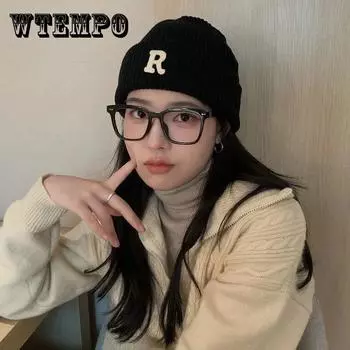 Корейская шерстяная шапка с буквами, зимняя теплая вязаная шапка, универсальная женская повседневная теплая шапка