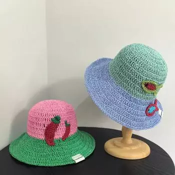 Корейская шляпа-ведро, женская летняя плетеная дышащая соломенная шляпа, солнцезащитный козырек, солнцезащитное средство для лица, маленькая шляпа-ведро, универсальная повседневная шляпа для бассейна