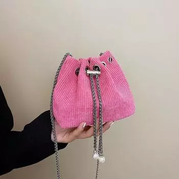 Корейская сумка для девочек, осень/зима 2022, вельветовая сумка-ведро с цепочкой для родителей и детей, кошелек с крестиком и помадой, женский кошелек с нулевым размером