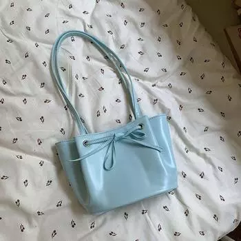 Корейская сумка-мешок Niche Dumpling Bag Bow на одно плечо Сумка Commuter Underarm Bag Женская универсальная сумка-ведро с завязками Trendy