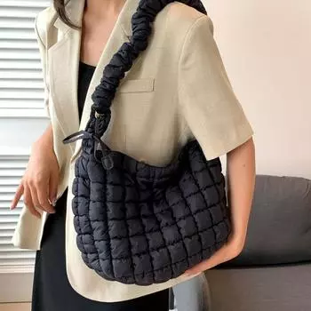 Корейская сумка-облако с вышивкой в виде ромба, хлопковая сумка для одежды, сумка-мессенджер через плечо, большая вместимость, плиссированная женская сумка с пуховыми пузырями розовый