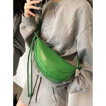 Корейская сумка-подмышка полумесяца для девочек, новая весенне-осенняя высококачественная однотонная нагрудная сумка, простой дизайн, повседневная сумка через плечо (20cm<Max Length<30cm)