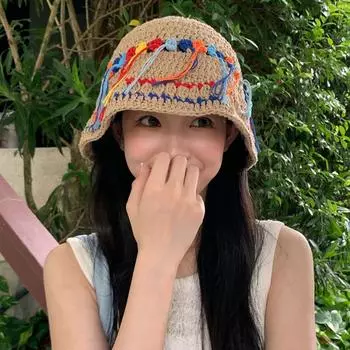 Корейская свежая ручная вязка крючком цветная бахрома шляпа-ведро для женщин весна-лето путешествия повседневная милая универсальная хлопковая вязаная шапка 56-58cm хаки
