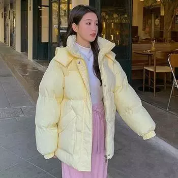 Корейская свободная и стильная хлопковая куртка с капюшоном, зимнее пальто College Wind, утолщенное пальто-хлеб S