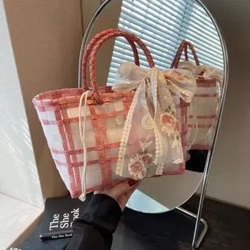 Корейская тканая корзина для овощей, женская сумка, новинка 2023 года, модная женская сумка в западном стиле, портативная женская сумка